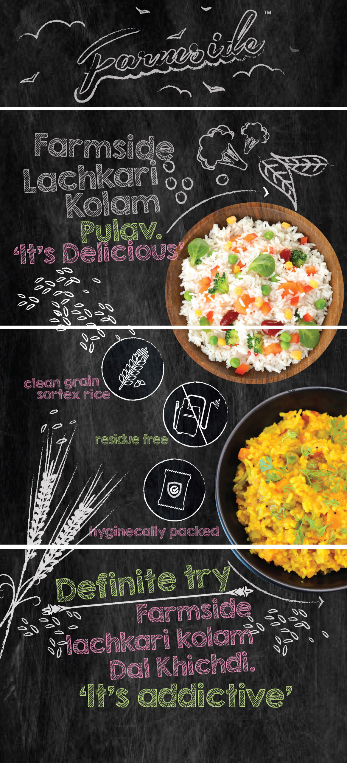 Image of A-Plus Content for Lachkari Kolam Rice from Farmside with images of two pulav served in bowls