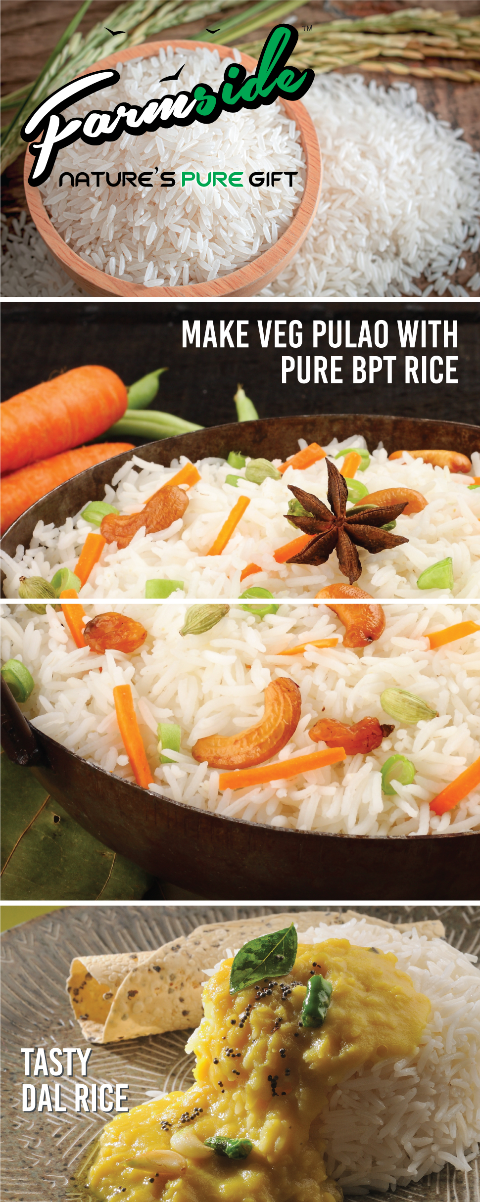 Image of A Plus content for everyday rice BPT with images of Veg Pulao & Dal Rice.